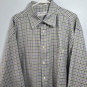 Orvis Men's Purple & Green Plaid Button Front Long Sleeve Shirt Size 2XL 32926